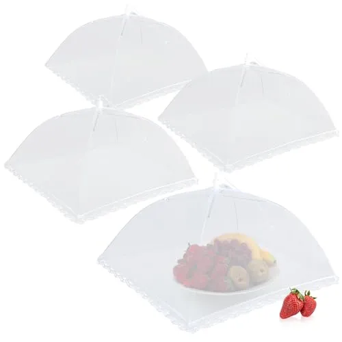 com-four® 4X Speisehauben, Faltbare Fliegenhaube 44 cm - Abdeckhaube für Lebensmittel - Fliegen-Schutz, Fliegenschirm für Lebensmittel, Essen, Obst, BBQ, Picknick, Kuchenabdeckung (04 Stück - weiß)
