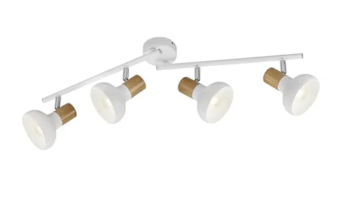 lightling Deckenlampe Larissa 4-flammig, mit Holz-Optik, Deckenmontage, schwenkbar, exkl. 4 x E14 max. 10W, Höhe 18 cm, Breite 71 cm, Metall, weiß matt