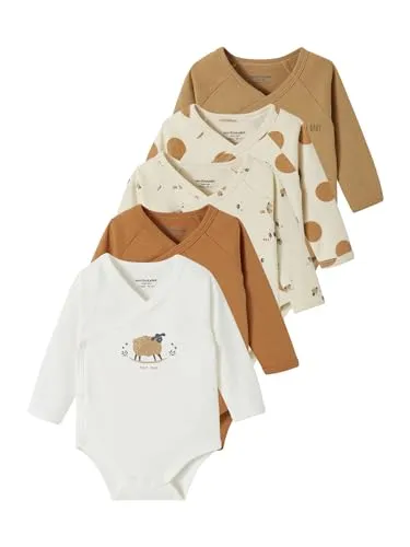 Vertbaudet 5er-Pack Baby Wickelbodys aus Bio-Baumwolle - Karamell Schäfchen 74 - Praktisches 5er-Pack Wickelbodys in sanften Farben. Mit durchgehendem Druckknopfverschluss für einfaches Anziehen und Wickeln – ideal für den Alltag mit Ihrem Baby.