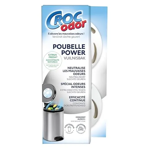 CROC’ODOR – Müllgeruchsabsorber Power Zitrone – Doppelpack – Neutralisiert starke Gerüche – Bis zu 60 Tage Wirkung – Natürliche Inhaltsstoffe – Für Mülleimer, Container & Schränke