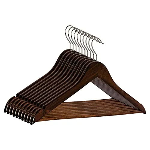 RSR Hangers Kleiderbügel Holz 10 Stück Braun Holzkleiderbügel | mit Hosensteg | 44,5 cm | 360° drehbarer Haken | Hemden | Kleider | Jacken | Anzug | Hosen | 10-100 Stück