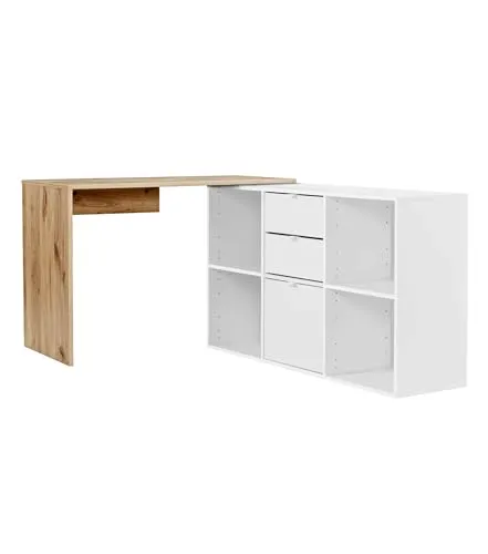 mokebo Eckschreibtisch Der Produktive - Kinderschreibtisch mit 2 Schubkästen & 1 Tür, konfigurierbar in Größe und Farbe, ideal für jeden Raum und bietet vielfältigen Stauraum.