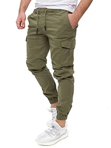 PITTMAN Darius - Cargohose Für Männer - Baumwoll Freizeithosen - Herren Cargohose Slim Fit, Grün (Deep Lichen Green 180312), W30/L34