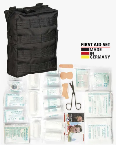 First Aid Set Leina pro 43-tlg - Erste Hilfe für Camping und Outdoor - Praktisches Erste-Hilfe-Set in schwarz, ideal für Outdoor-Aktivitäten und Camping. Enthält 43 Teile für die schnelle Unterstützung im Notfall.