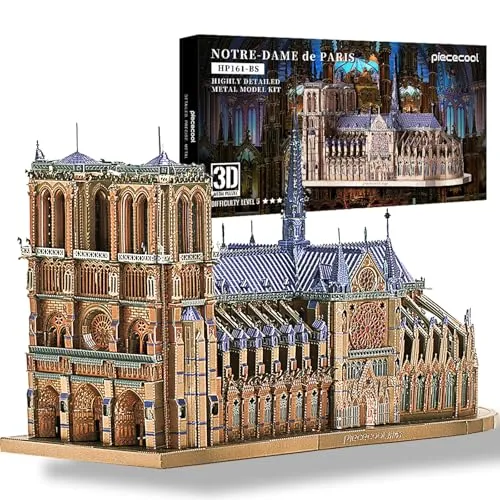 Piececool 3D Puzzle Metall Architecture Notre Dame de Paris, 3D Metall Puzzle für 340 Edelstahl, 1:1 Wiederherstellen, Gotischer Stil, Geburtstagsgeschenk, Modellbausatz Erwachsene, 382 Teile