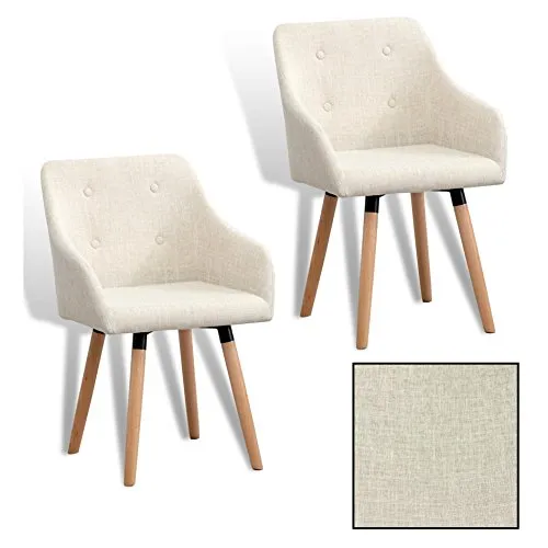 ESTEXO Esszimmerstuhl Küchenstuhl Stuhl 2er Set Vintage Essstuhl Stoffbezug Holz Stühle Beige