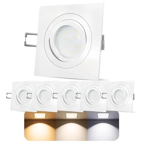 SSC-LUXon QF-2 6 Stück LED Einbaustrahler Set 230V mit 4W LED Modul LumiFLEX LED GU10 warmweiß + neutralweiß + tageslicht Einbauspot schwenkbar weiß