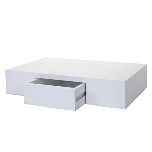 Mendler Wandregal Oise - Hängeregal mit Schublade, 40cm in Weiß - Schweberegal aus massivem Paulowniaholz im Landhausstil, ideal für stilvolle Aufbewahrung. Inkl. Schublade und Montagematerial, belastbar bis 10 kg.