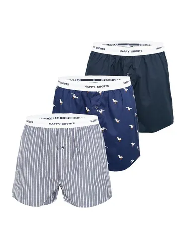 Happy Shorts 3er Pack Herren American Boxer - Herren-Boxershorts aus 100% Baumwolle, mit knöpfbarem Eingriff und innovativen Designs für höchsten Tragekomfort und Bewegungsfreiheit.