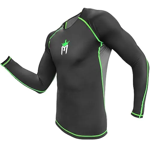 Meister Rush Rashguard-Premium-Shirt für MMA, BJJ & Tauchen, langärmlig, Kinder damen Mädchen Jungen Herren, Black / Charcoal / Neon Green, S