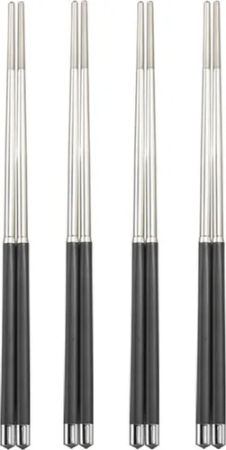 Paar Chinesische Essstäbchen Set aus Edelstahl | edle Sushi Stäbchen Spülmaschinenfest und Rostfrei | Wiederverwendbare 24,3cm Chopsticks für Asiatisches Geschirr Besteck 4