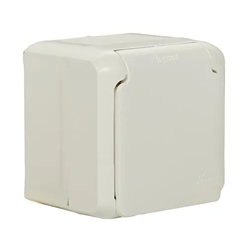 LEGRAND, Feuchtraum-Aufputz-Steckdose IP44 (1-fach), 2-polig mit Schutzkontakt, Kinderschutz & Deckel, zur Montage auf der Wand, 782373