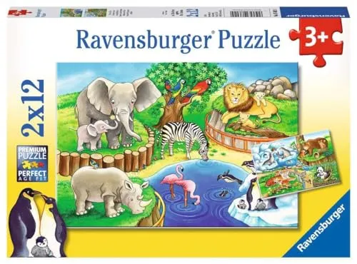 Ravensburger Kinderpuzzle - 07602 Tiere im Zoo - Puzzle für Kinder ab 3 Jahren, mit 2x12 Teilen