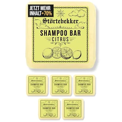 Störtebekker® Premium Shampoo Bar Citrus - 3in1 Duschseife für Haar, Kopfhaut & Bart - Veganes, handgefertigtes Shampoo mit feuchtigkeitsspendenden Inhaltsstoffen und erfrischendem Citrusduft. Ideal für die sanfte Reinigung und perfekt für unterwegs.