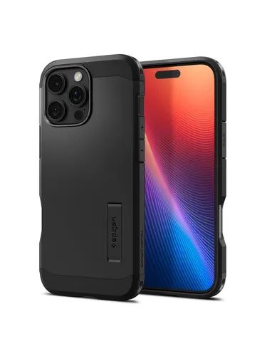Spigen Tough Armor (AI) MagFit Hülle für iPhone 16 Pro - Schwarz, optimaler Eckschutz mit Kickstand und MagSafe Kompatibilität