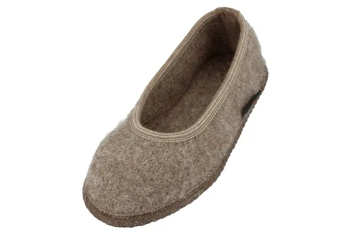 HAFLINGER Slipper Marina Ballerina in Beigemeliert, Gr. 41 - Hausschuhe aus wärmendem Walkstoff, atmungsaktiv und rutschfest mit leiser, bodenschonender Filzsohle für optimalen Komfort.