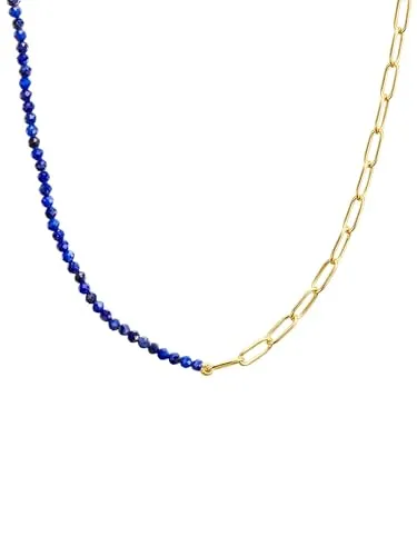 Glanzstücke München Silberkette gelbgold mit Lapislazuli - Ketten ohne Anhänger, elegante Gliederkette aus Sterling Silber, veredelt mit Lapislazuli-Perlen, die Optimismus fördert und sich perfekt an dein Dekolleté anpassen lässt.