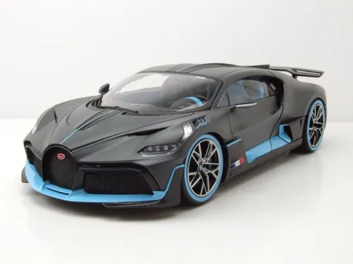 Bugatti Divo 2018 Modellauto 1:18 von Bburago - Detailgetreues Die-Cast Modellauto in matt grau und hellblau, perfekt für Sammler und Bugatti-Fans. Lieferung in Originalverpackung.