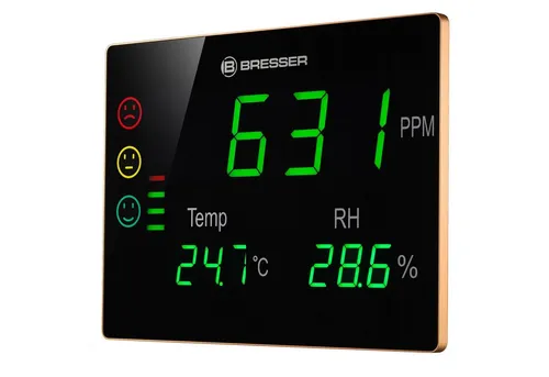 BRESSER CO2-Messgerät Smile XXL mit CO2-Ampel - Wetterstationen, sorgt mit extragroßem LED-Display für optimale Luftqualität und Wohlbefinden in geschlossenen Räumen.