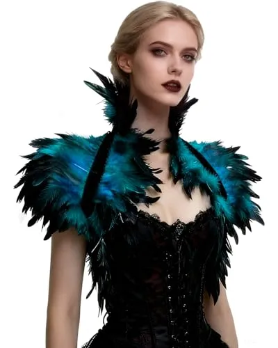 keland Victorian reale natürliche Feder Shrug Schal Schulterumhang Cape Gothic Kragen Halloween-Kostüm (Blau)