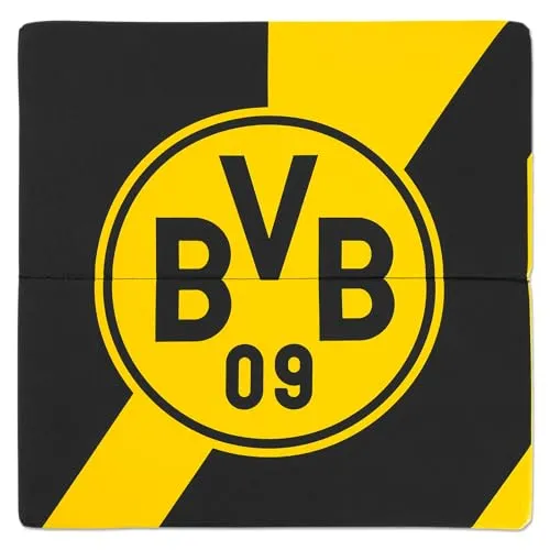 BVB Borussia Dortmund Klappsitzkissen, Schwarz-Gelb, mit Tragegriff und Vereinslogo