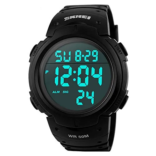 SKMEI Digitale Herren-Armbanduhr, wasserdicht, LED-Hintergrundbeleuchtung, große Zahlenanzeige, Multifunktions-Sport-Armbanduhr, schwarz, digital, Schwarz , Armband