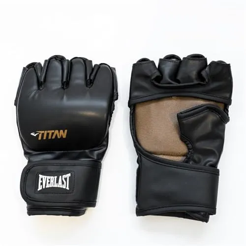 Everlast Unisex Boxhandschuhe Titan MMA, Schwarz, S/M - Vielseitige MMA-Handschuhe mit offener Handfläche für optimale Bewegungsfreiheit. Mehrschichtige Polsterung schützt die Knöchel und sorgt für hohen Komfort. Ideal für Grappling und Schläge im Training und Wettkampf.