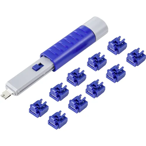 Renkforce RJ45 LAN Port Schloss RF-4695234 – 10er Set mit Schlüssel - Sicherheitsschlösser zur Verhinderung unbefugter Anschlüsse an RJ45 Ethernet-Anschlüsse, einfach zu installieren und in Silber-Blau erhältlich.