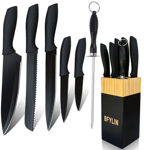 Küchenmesser Set 7-teilig mit Holzblock und Antihaftbeschichtung