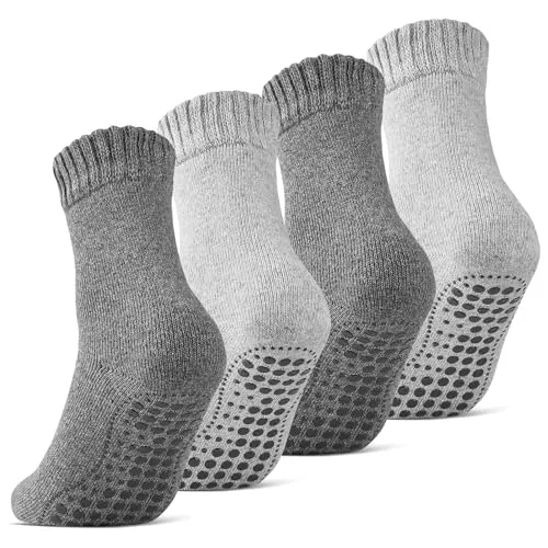 sockenkauf24 ABS-Socken - 4 Paar Damen & Herren Anti Rutsch Socken - Stoppersocken mit ABS Anti Rutsch Sohle für sicheren Halt auf glatten Böden. Extra warm und atmungsaktiv dank Wolle, ideal für Komfort und perfekten Sitz.