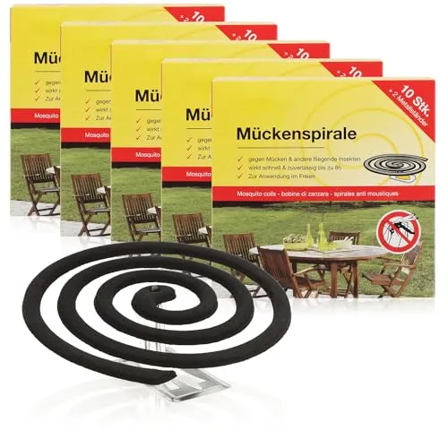 com-four® 50x Antimücken-Spiralen mit Ständer, die Mückenspirale vertreibt Mücken, Moskitos und andere Insekten auf Balkon, Terrasse, Garten und Camping (50 Stück - Spirale schwarz)
