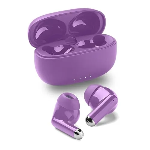 Music Sound Drift Bluetooth In-Ear-Kopfhörer kabellos mit kompaktem, farbenfrohem Case, Auto-Pairing, Touch-Steuerung, bis zu 22 Stunden Wiedergabezeit, lila