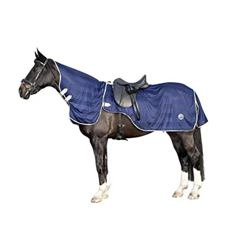 HKM Pferde-Fliegendecke mit abnehmbarem Halsteil 125 cm - Reiten - Hochwertige Fliegenausreitdecke in Blau, ideal für optimalen Schutz vor Insekten und UV-Strahlung beim Ausreiten.