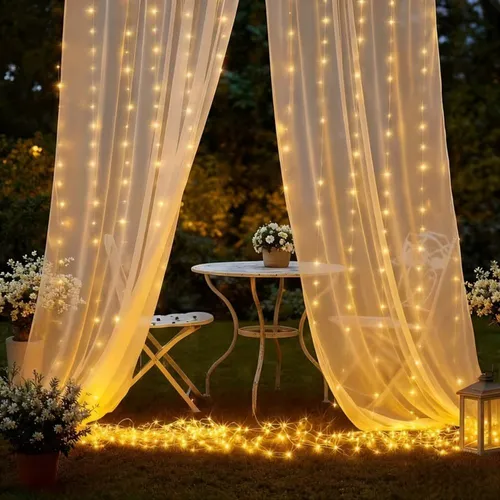 Lichtervorhang 3x3m Warmweiß USB Lichterkette Vorhang Fenster 300 LED Innen