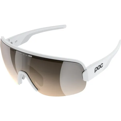 POC Aim Hydrogen White/Clarity Trail - Sportbrille für Rennradfahrer und Mountainbiker - Sportbrille mit übergroßem Brillenglas für ein weites Sichtfeld, UV 400 Schutz und rutschfesten Bügeln für maximalen Komfort bei jedem Wetter.