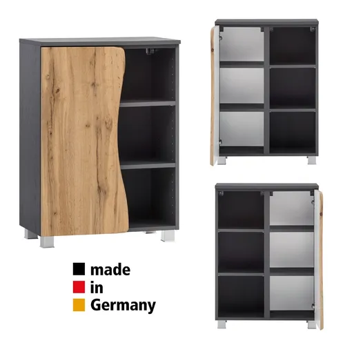 Badezimmer Unterschrank Regal 60 cm Eiche Wotan - Eleganter Unterschrank mit mehr als 8 verstellbaren Regalfächern und Softclose-Türen. Ideal für modernes Badezimmerdesign, sorgt für Ordnung und Stil.