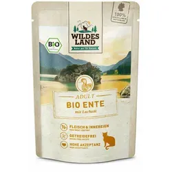 12x85 g Wildes Land BIO Adult Nassfutter für Katzen - Ente mit Lachsöl