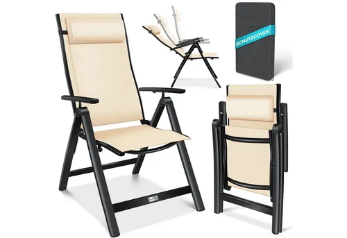 KESSER Hochlehner Gartenstuhl mit Armlehnen - Stuhl für Garten und Terrasse mit 7-fach verstellbarer Rückenlehne, wetterfestem Design und ergonomischer Polsterung für maximalen Komfort und Entspannung im Freien.