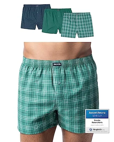 SNOCKS Weiter Boxer American Boxershorts Woven (3-St) - Herrenunterhosen aus 100% Bio-Baumwolle, mit druckfreiem Komfortbund und bequemer, weiter Passform für optimalen Tragekomfort.
