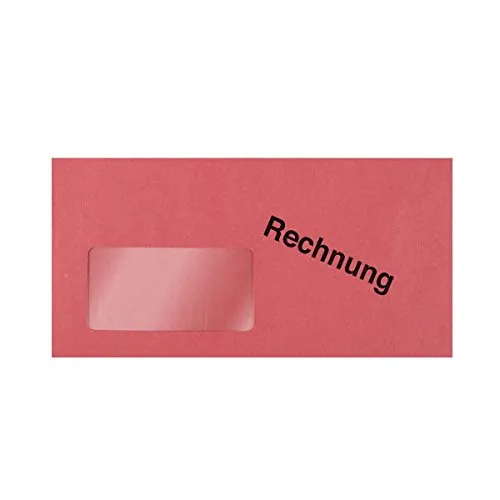 Briefumschläge Briefhüllen rot mit Aufdruck Rechnung DIN Lang 110x220 mm nassklebend mit Fenster 100281 1000