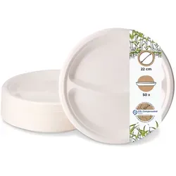 BIOZOYG 50 Stück Teller 22 cm, 2 Kammern Einwegteller, Zuckerrohr-Teller rechteckig für Menüs, umweltfreundlich, biologisch abbaubares Geschirr
