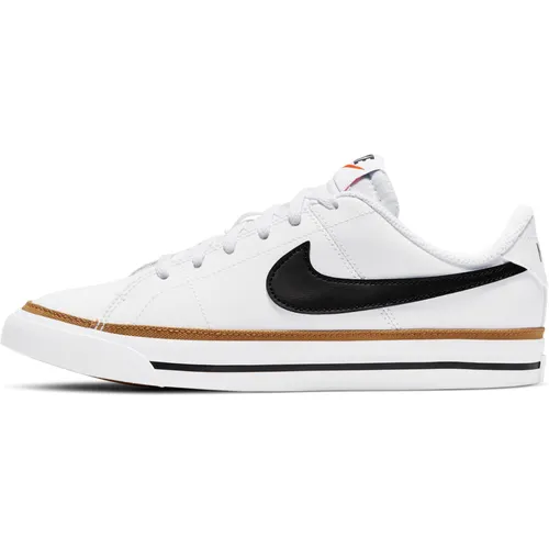 Nike COURT LEGACY Sneaker Kinder - Retro-Look in white-black-desert ochre-gum light brown, Größe 36 FS 2025 - Klassische Kinder Sneaker aus strapazierfähigem Leder mit gepolstertem Kragen und herausnehmbarer Einlegesohle für optimalen Tragekomfort.