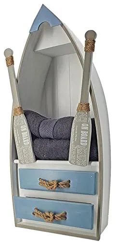 ABC Home Standregal Ruderboot - Standregal mit maritimem Design, bietet ausreichend Stauraum für Handtücher und verfügt über zwei praktische Schubladen.