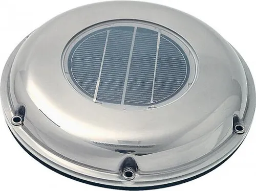 Lilie Solar-Ventilator, extraflach, chrom - Dachlüfter mit Solarbetrieb, extraflach und energieeffizient, ideal für umweltbewusste Kühlung und Entlüftung in Wohnräumen.