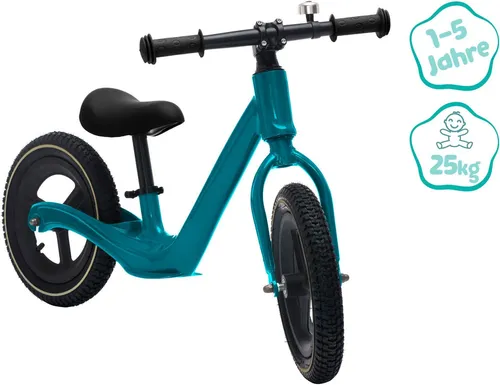 FILLIKID Laufrad Speedy SL, türkis/schwarz - Stabil und Sicher - Ideales Laufrad für Kinder von 1-4 Jahren, aus robustem Metall, fördert die motorischen Fähigkeiten und den Gleichgewichtssinn.