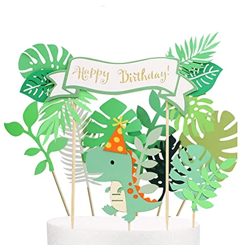MiaLover 17 Stücke Dinosaurier Kuchen Topper Cupcake Dino Cake Topper Grünes Blattr Torten Deko Happy Birthday Tortendeko für Kinder Jungen Party Geburtstag Deko Muffin Backen Kuchenaufsätze