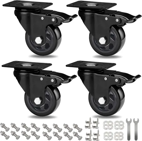 RRIUTO 4 Lenkrollen 75mm, Transportrollen mit Bremse, bis 500kg belastbar