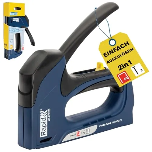 Rapid ALU953 Handtacker – Ergonomischer Tacker für Holz, Stoffe und Dekorationen mit Powercurve Technologie, für Klammern Typ 53 (6–14 mm) und Nägel Typ 8 (15 mm)