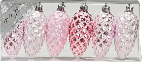MAGIC by Inge Christbaumschmuck, Christbaumschmuck Kunststoff Zapfen 9cm 6er Set - Rosa Mix