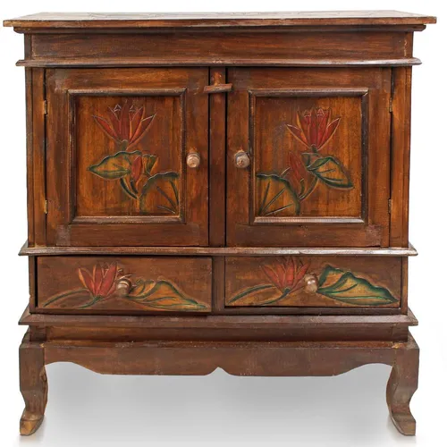 Schrank Kommode Sideboard Flurschrank Blumen Lotus 85cm Braun